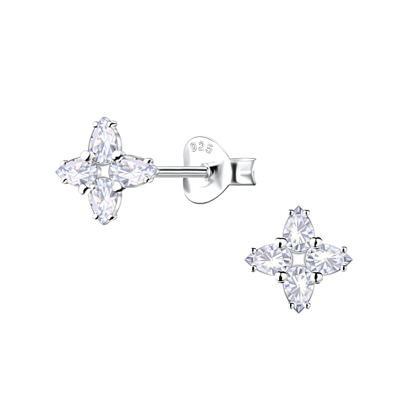 Silver Flower Stud Earrings - 22906