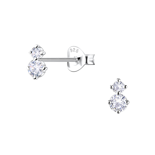 Silver Double Stones Stud Earrings  - 22909