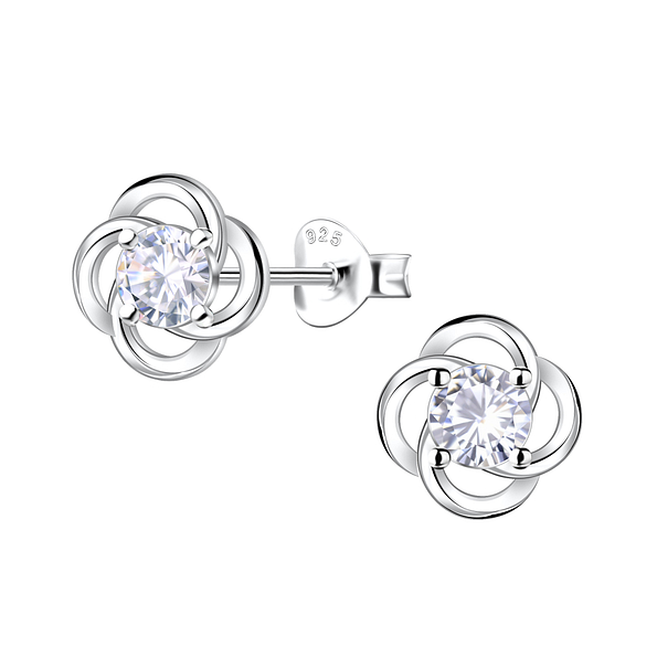 Silver Flower Stud Earrings - 22913