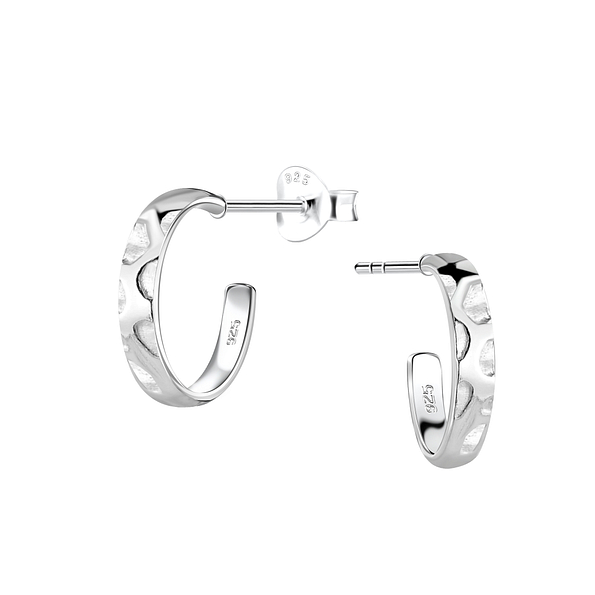 Silver Patterned Half Hoop Stud Earrings  - 22919