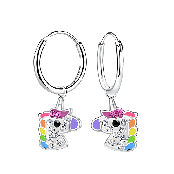 Silver Unicorn Charm Hoop Earrings - 22964