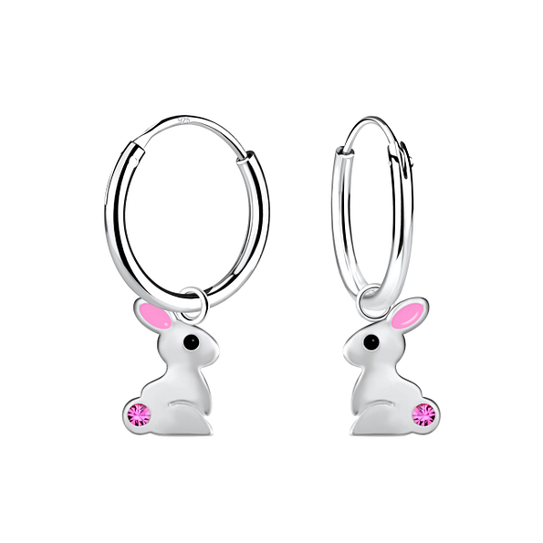 Silver Rabbit Charm Hoop Earrings - 22968