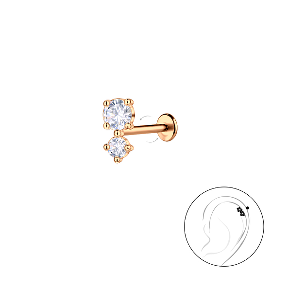 Silver Double Stones with Titanium Labret - 23070