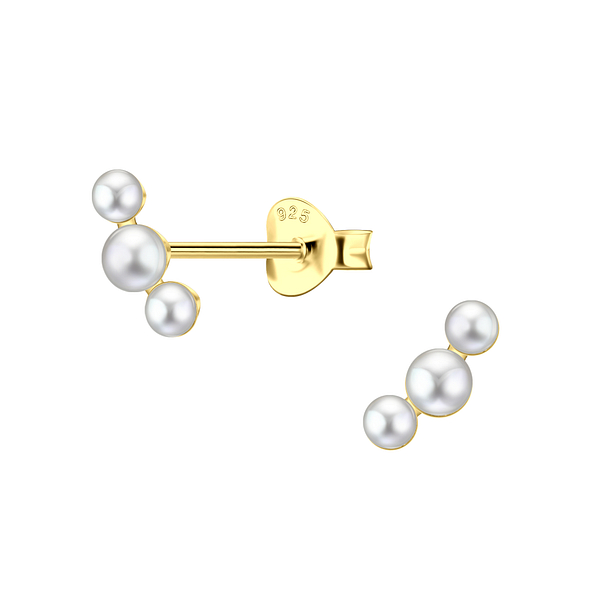 Silver Triple Pearl Stud Earrings - 23140