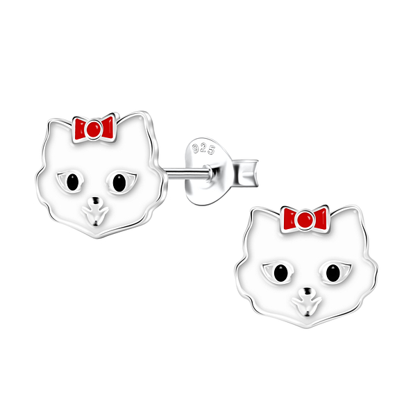 Silver Cat Stud Earrings - 23181