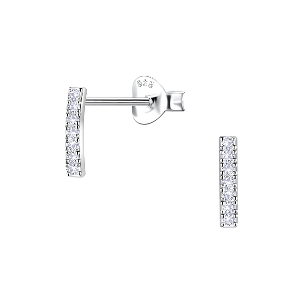 Silver Curved Bar Stud Earrings - 23180