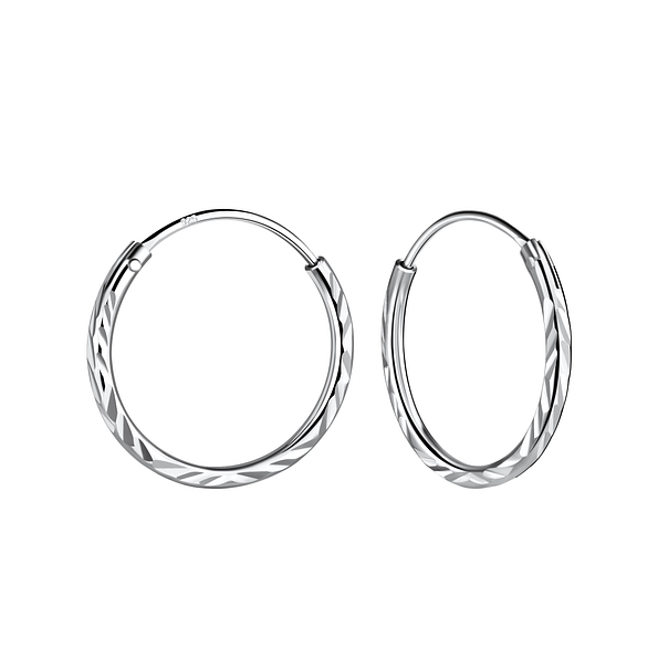 15mm Silver Diamond Cut Hoop Earrings - 23224