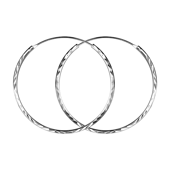 35mm Silver Diamond Cut Hoop Earrings - 23254