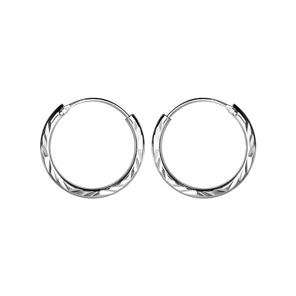 18mm Silver Diamond Cut Hoop Earrings - 23255