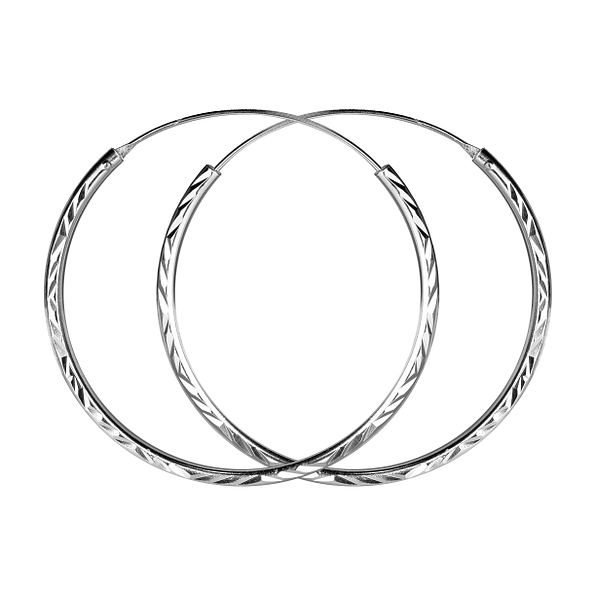 40mm Silver Diamond Cut Hoop Earrings - 23256
