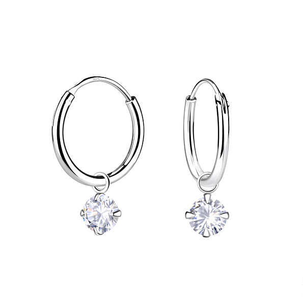 4mm Cubic Zirconia Charm Hoop Earrings - 23182