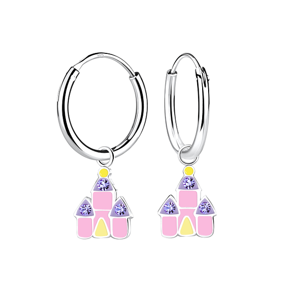 Silver Castle Charm Hoop Earrings - 23248