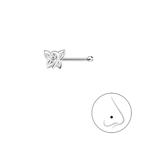 Silver Butterfly Crystal Nose Stud with Ball - 23185