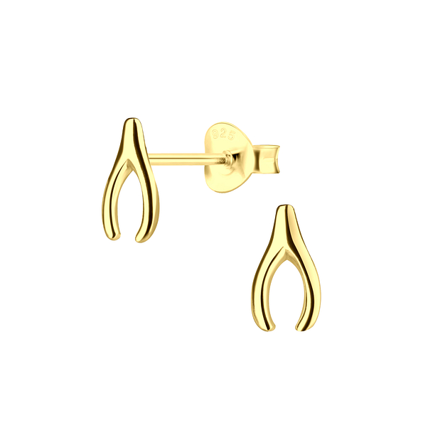 Silver Wishbone Stud Earrings - 24033