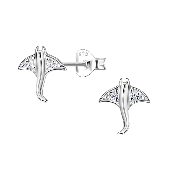 Silver Stingray Stud Earrings - 23271