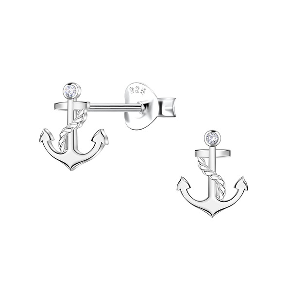 Silver Anchor Stud Earrings - 23272