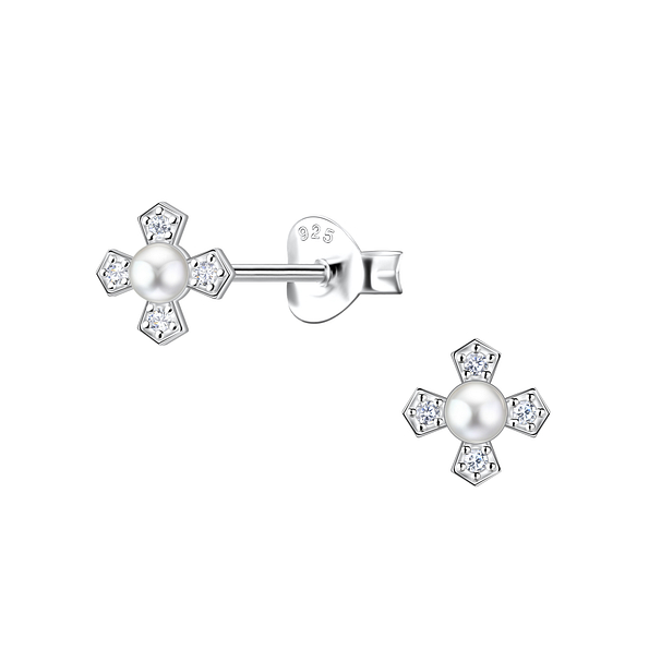 Silver Cross Stud Earrings - 23300