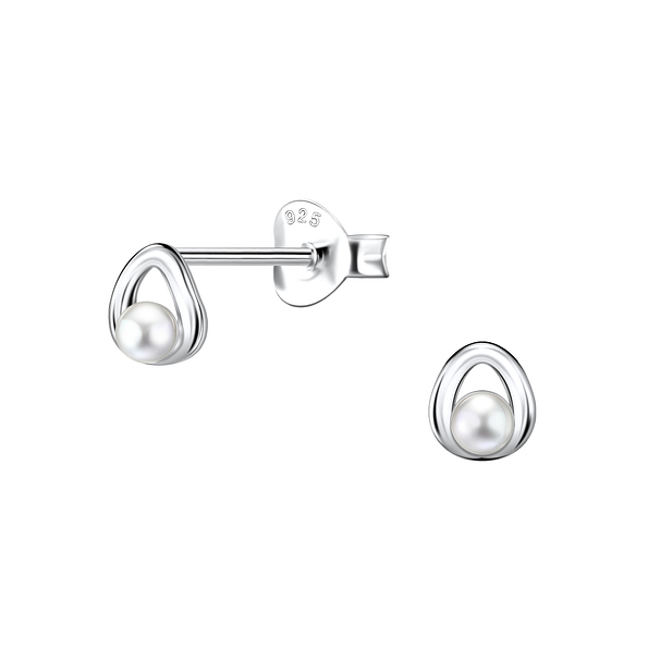 Silver Tear Drop Stud Earrings With Pearl - 23303