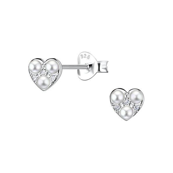 Silver Heart Stud Earrings - 23308