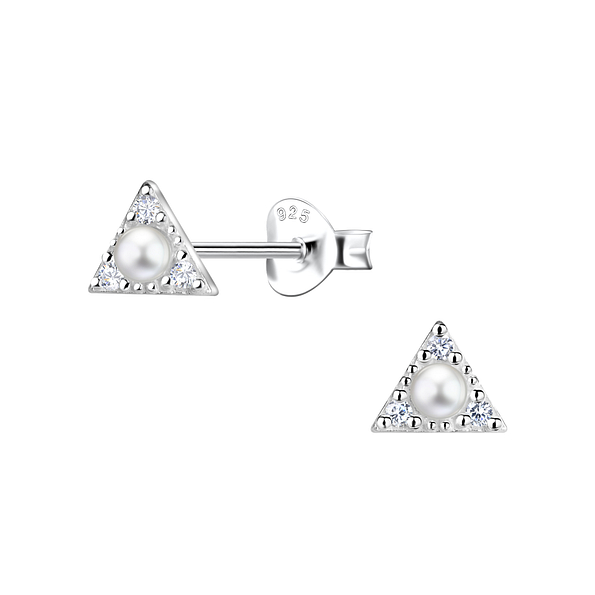 Silver Triangle Stud Earrings - 23312