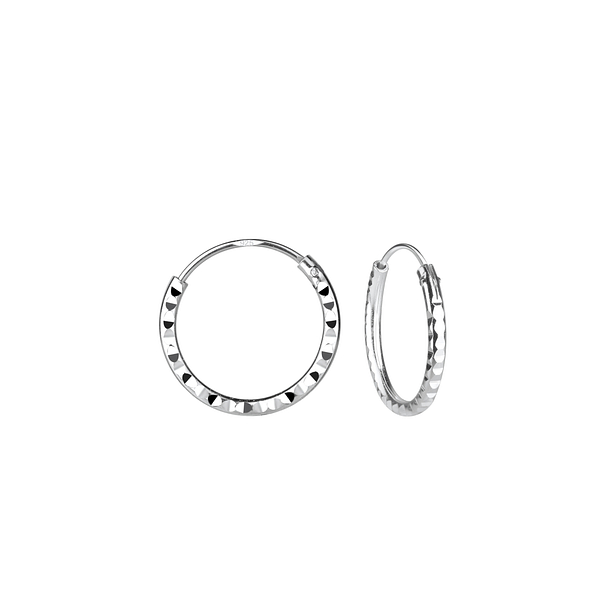12mm Silver Diamond Cut Hoop Earrings - 23324