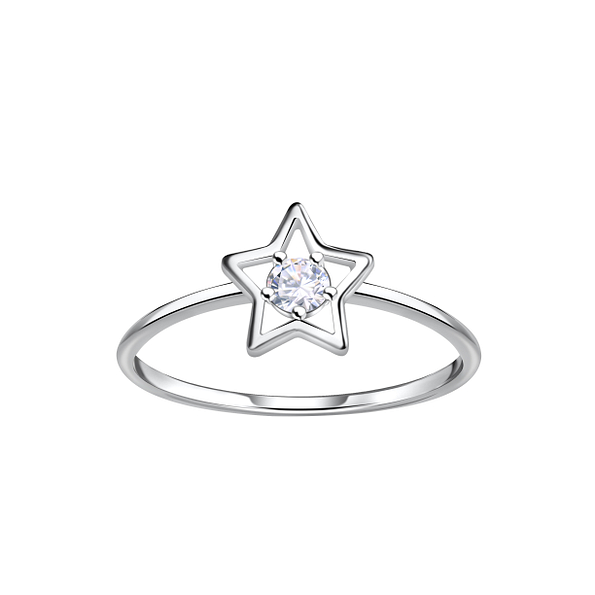 Silver Outline Star Ring With Stone - 23327
