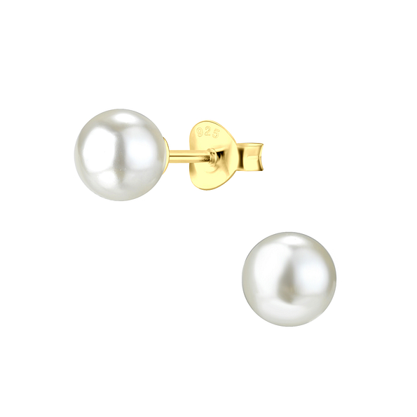 6mm Pearl Silver Stud Earrings - 23427