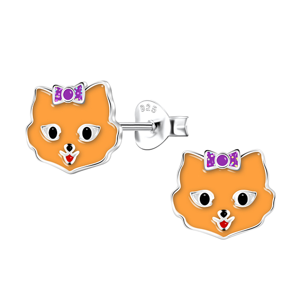 Silver Cat Stud Earrings  - 23357