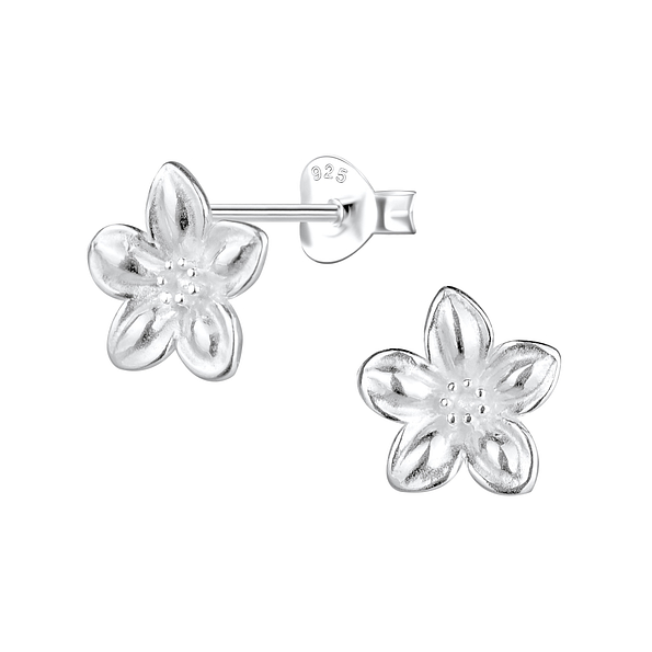 Silver Flower Stud Earrings - 23442