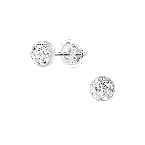 Silver Crystal Screw Back Earrings - 23465