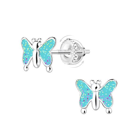 Silver Butterfly Screw Back Earrings - 23468 Silver Butterfly Screw Back Earrings - 23468