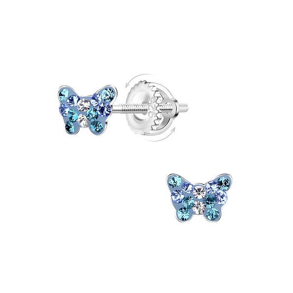 Silver Butterfly Screw Back Earrings - 23469
