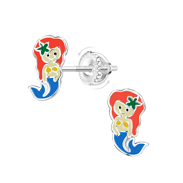 Silver Mermaid Screw Back Earrings - 23471