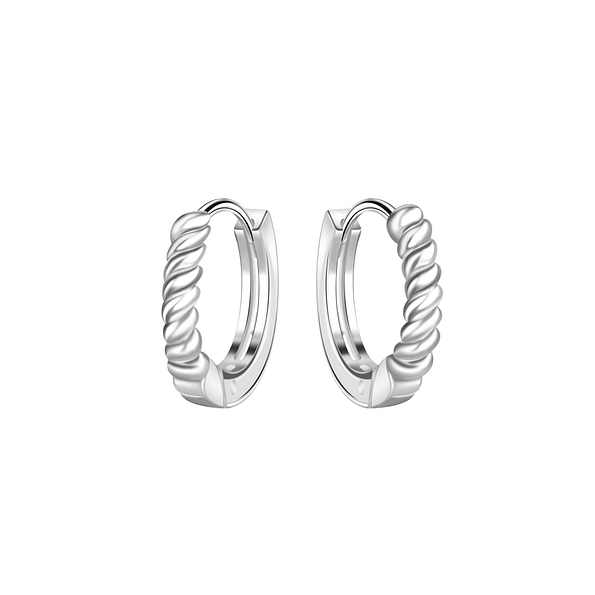 10mm Silver Twisted Huggie Earrings - 23444