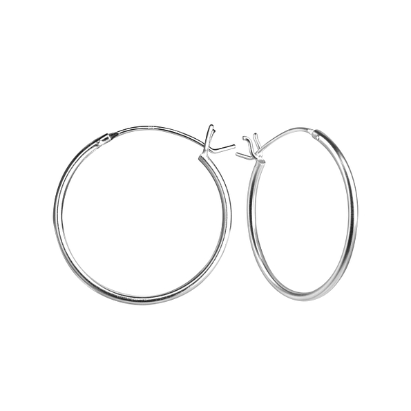 25mm Silver French Lock Hoop Earrings - 23446