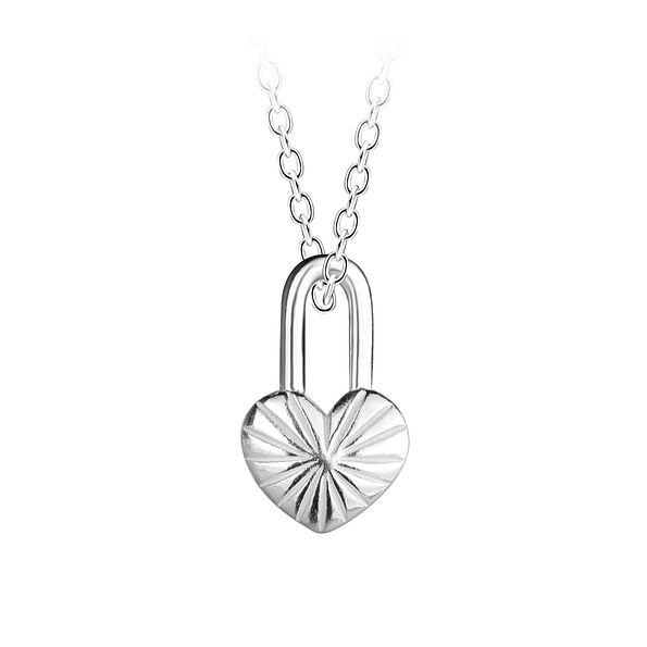 Silver Lock Heart Necklace - 23450