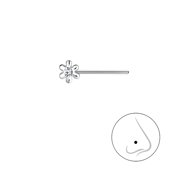 Silver Flower Crystal Nose Stud - 23463