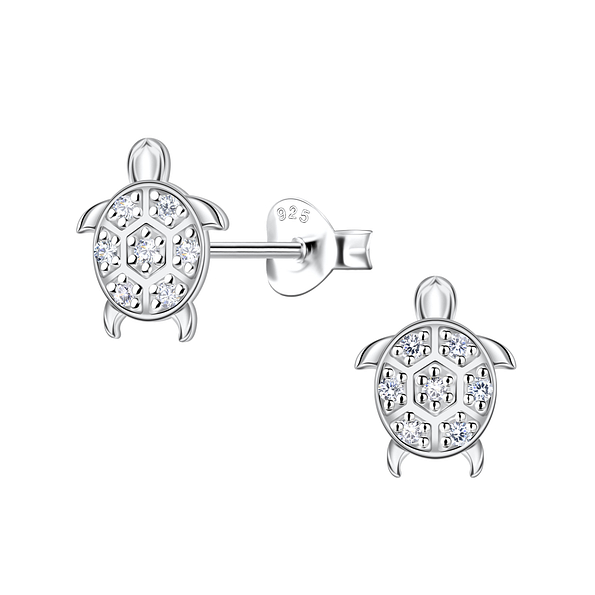 Silver Turtle Stud Earrings - 23533
