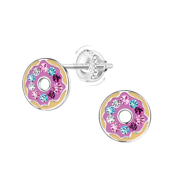 Silver Donut Screw Back Earrings - 23478