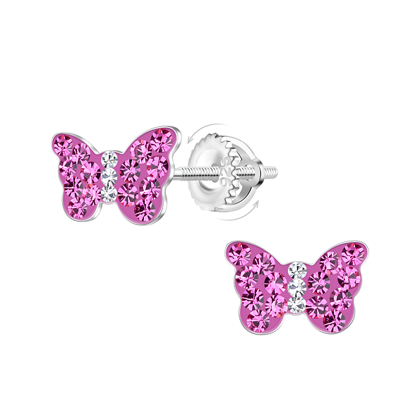 Silver Butterfly Screw Back Earrings - 23489
