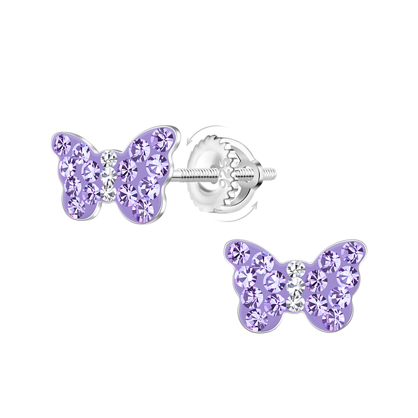 Silver Butterfly Screw Back Earrings - 23487