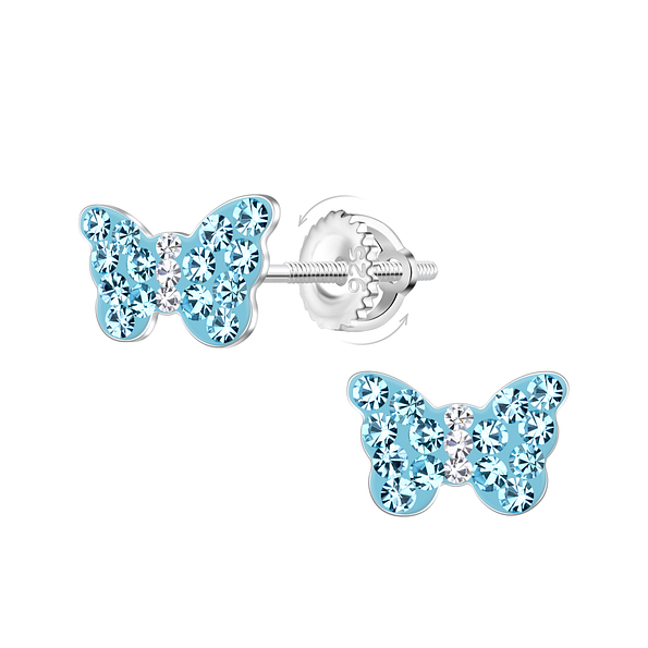 Silver Butterfly Screw Back Earrings - 23488