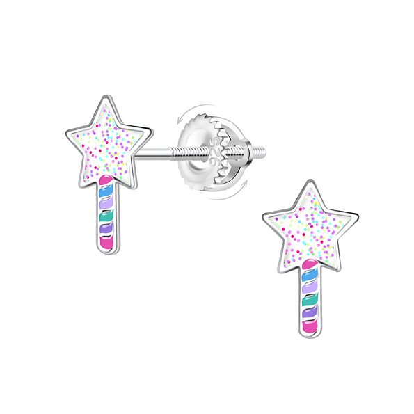Silver Star Screw Back Earrings - 23491