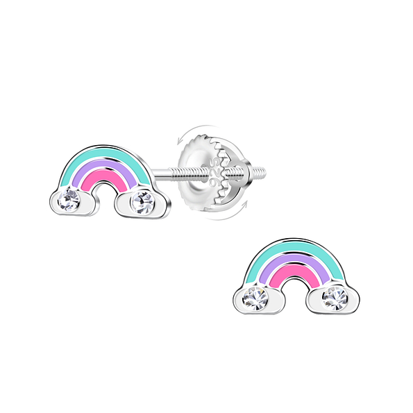 Silver Rainbow Screw Back Earrings - 23493