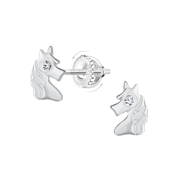 Silver Unicorn Screw Back Earrings - 23495
