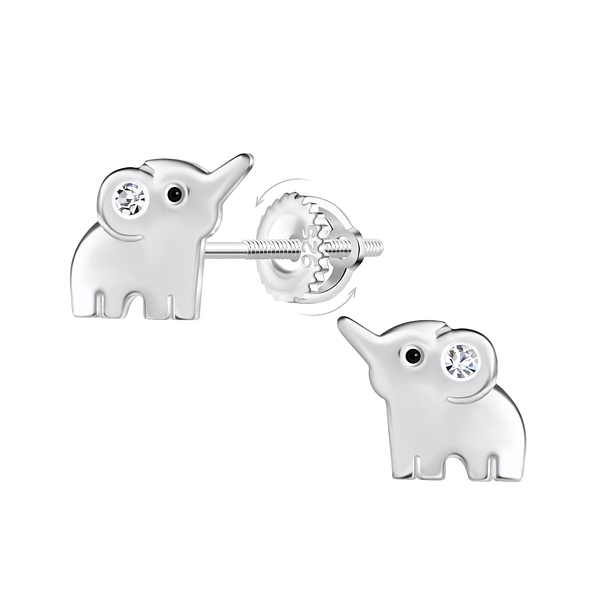 Silver Elephant Screw Back Earrings - 23496