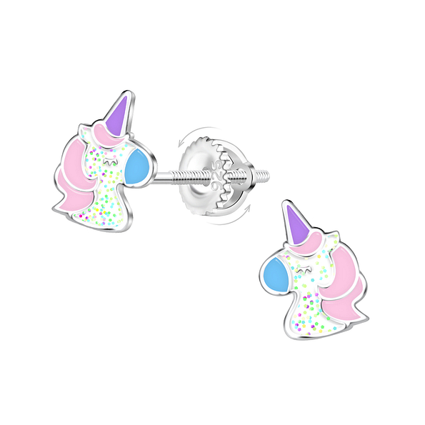 Silver Unicorn Screw Back Earrings - 23501 Silver Unicorn Screw Back Earrings - 23501