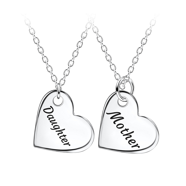 Silver Mother and Daughter Necklace Set - 23565