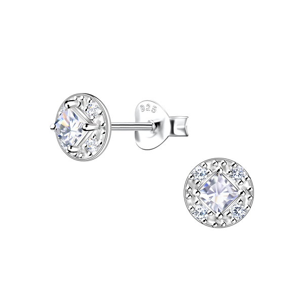 Silver Geometric Stud Earrings - 22004