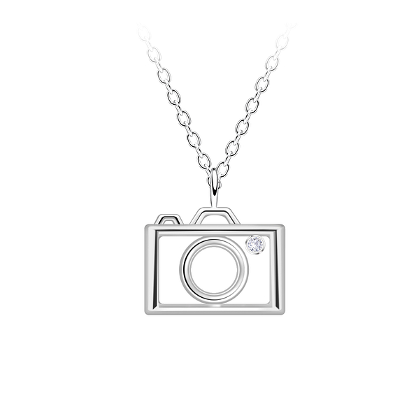 Silver Camera Outline Necklace - 23707
